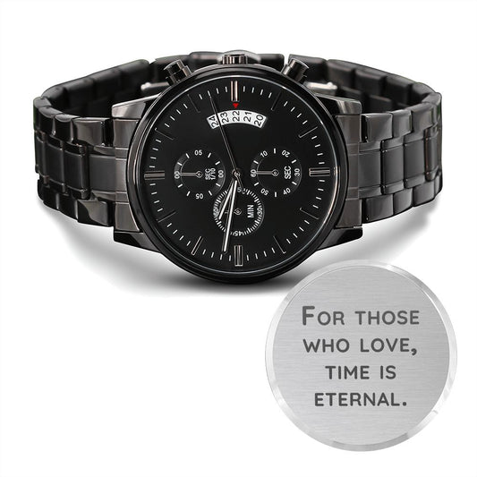 Reloj cronógrafo negro con diseño grabado para hombre